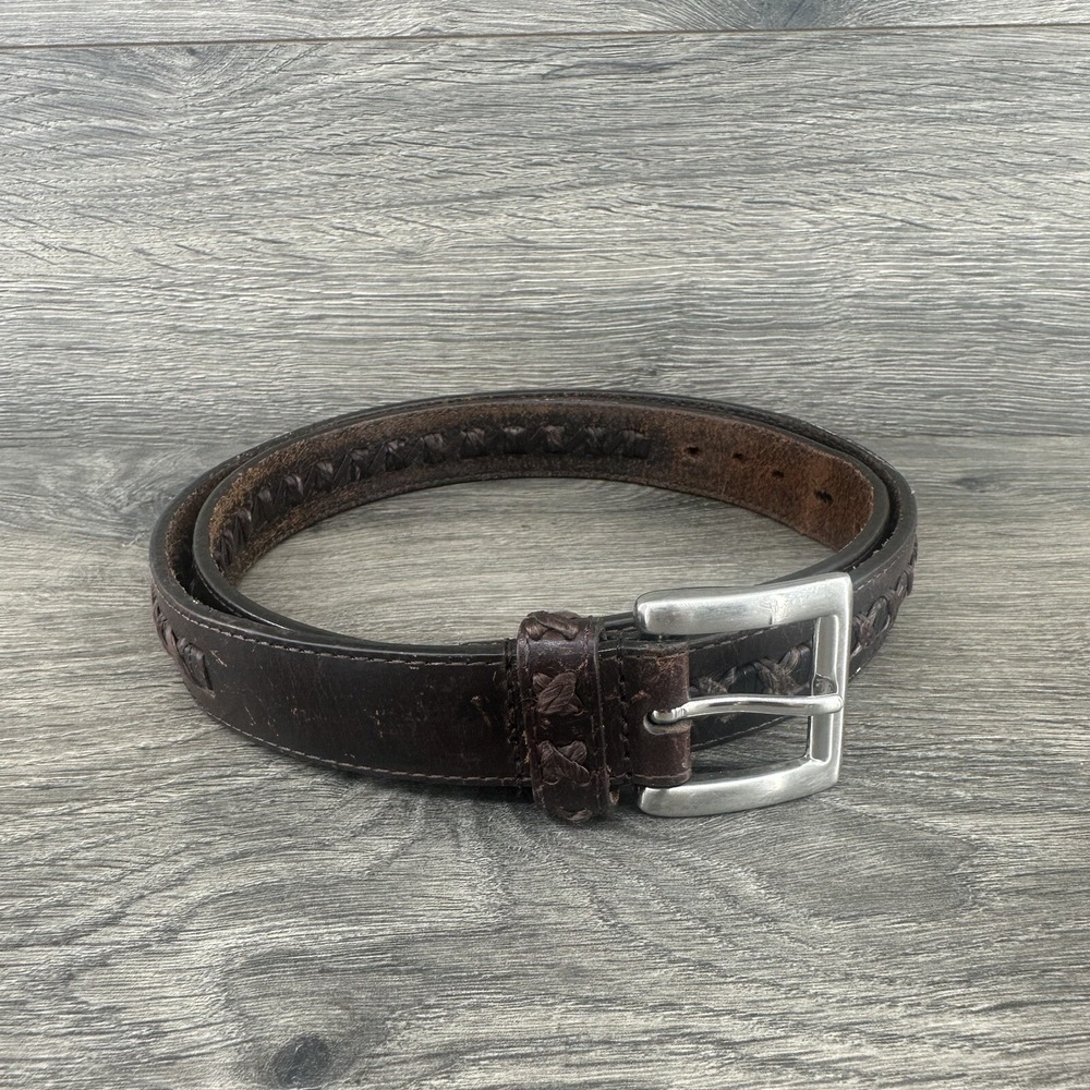 Genuine Leather Belt Size 42 Brown Weave Western Silver Buckle
